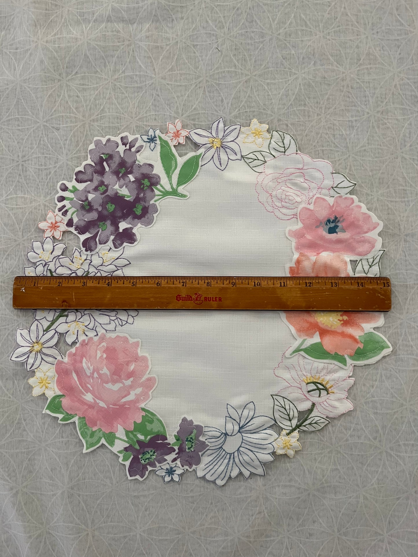 Vintage Floral Cutwork Round Placemat Doily - White & Pink