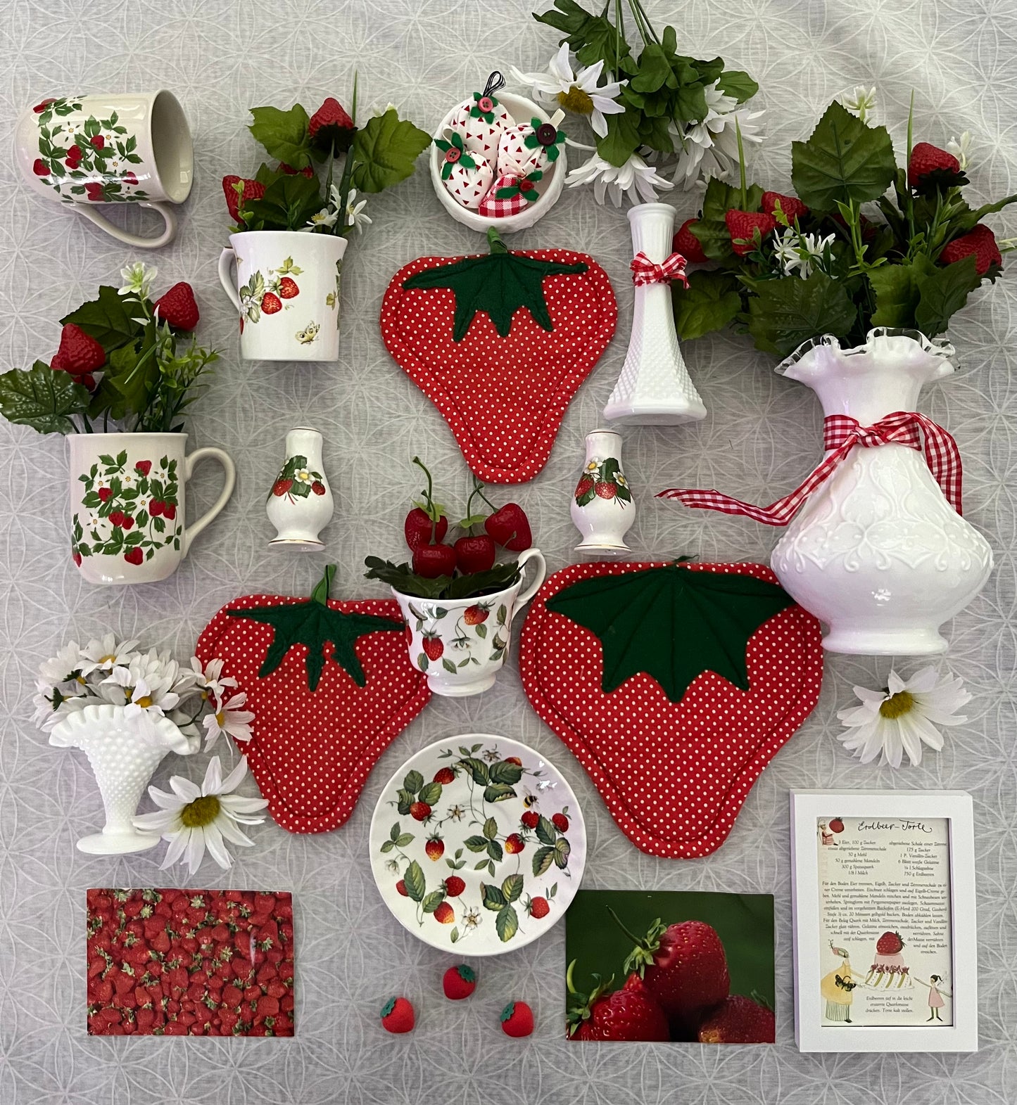 1980’s Cottagecore, Vintage Royal Grafton Salt & Pepper Shakers - Fine English Bone China, Strawberries & Flowers