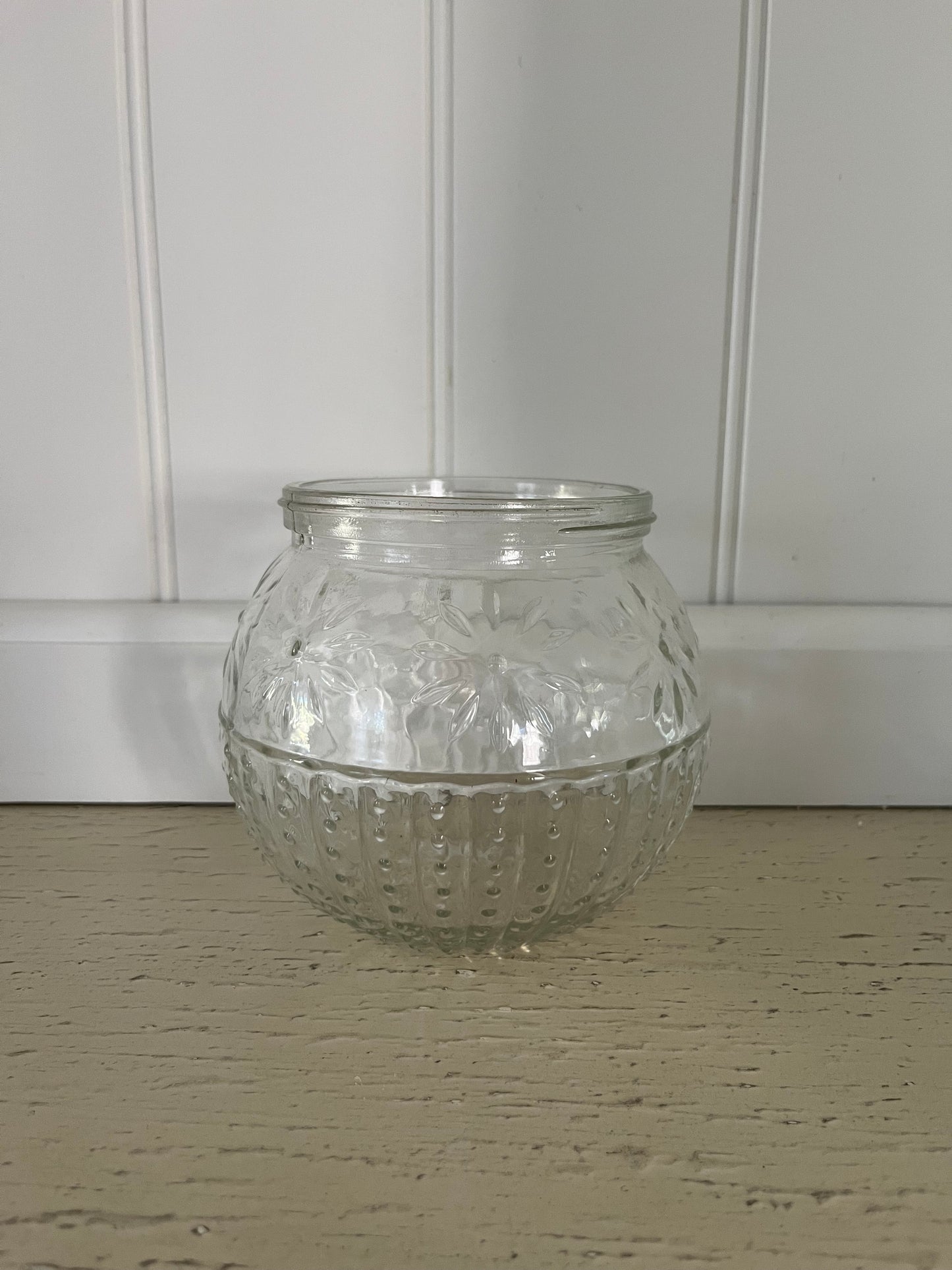 Mid-Century Hobnail Pressed Glass Rose Bowl,Jar with Metal Flower Frog Lid – Daisy Relief Design | c. 2003