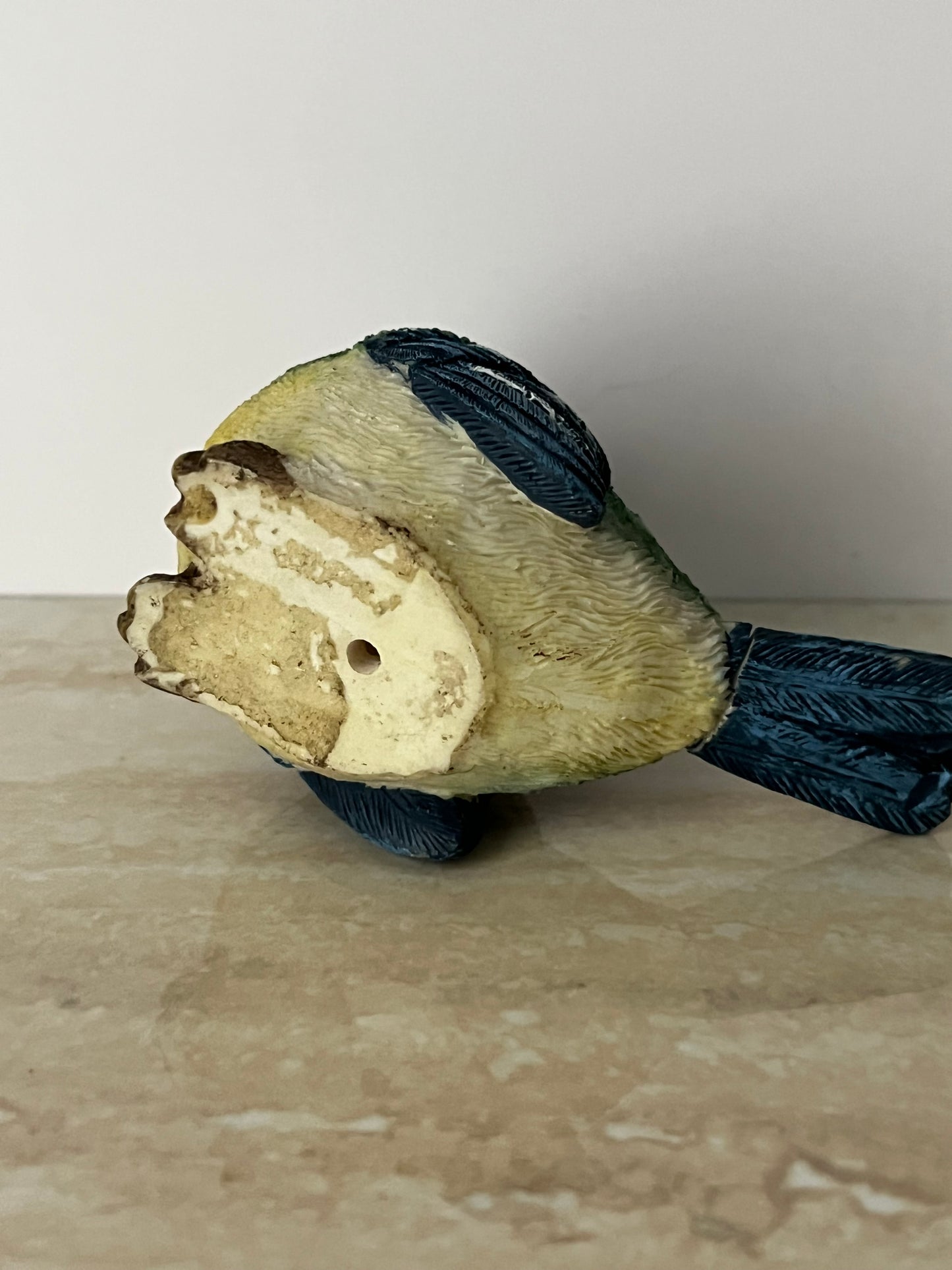 Vintage Blue Tit Songbird Figurine – Hand Painted Garden Bird Statue – Cottagecore Bird Decor – Small Nature Collectible – 1990s
