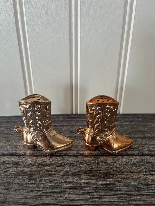 Vintage Western Americana Gold/Brass Color Cowboy Boots Salt & Pepper Shakers