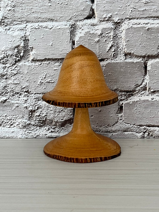 Retro 2002 Hand-Turned Wooden Mushroom Pedestal Stand – Signed “A Selke / Orange Wood” (Mini Display, Folk Art)
