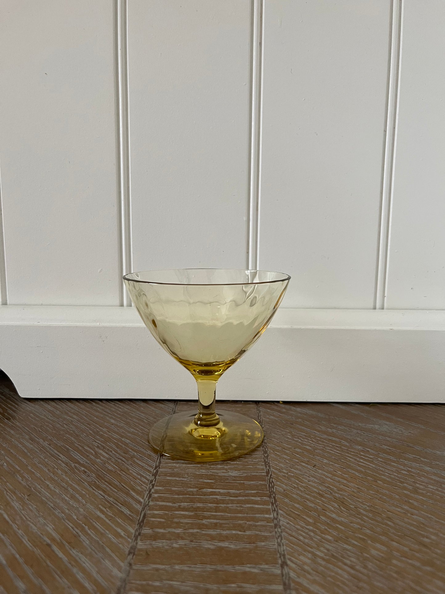 Vintage Amber Depression Style Glass Dessert Coupe / Sherbet Dish – Optic Pattern Pedestal Bowl (1950s–1960s)