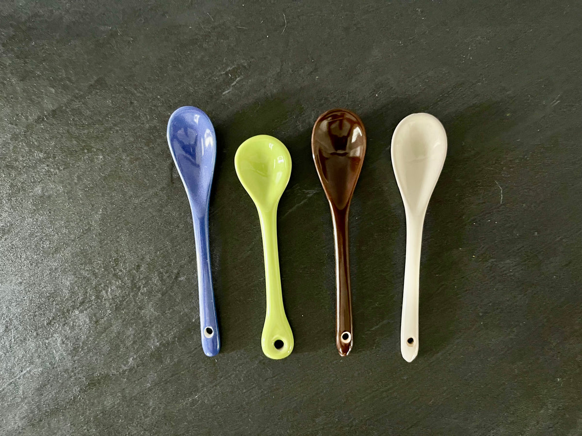 Creamy White Ceramic Demitasse Spoon with Hanging Hole | Vintage-Style Kitchen Spoon