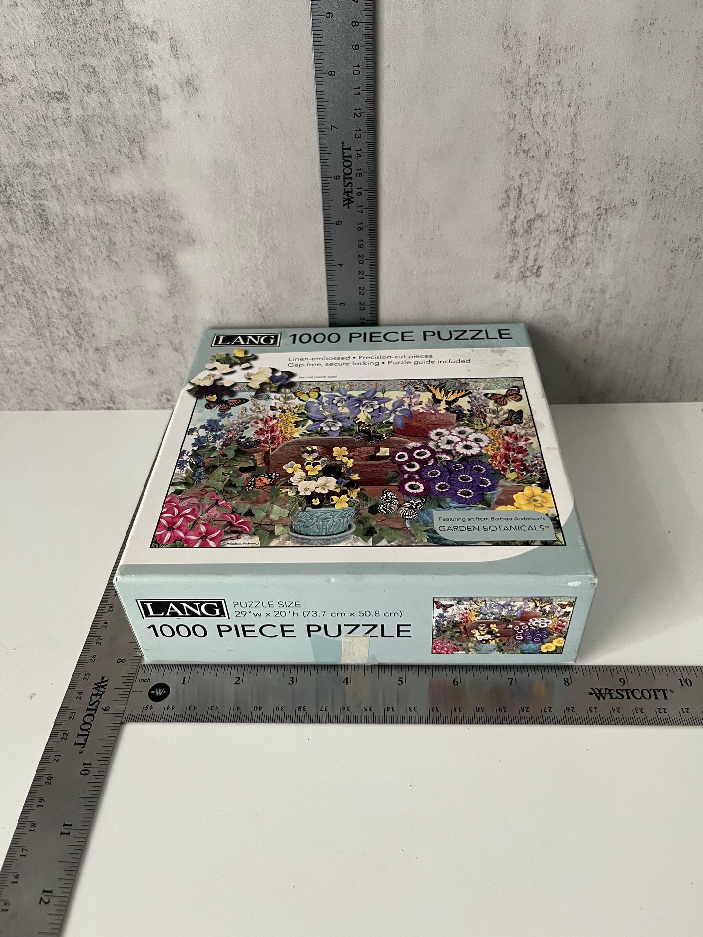 Retro LANG “Garden Botanicals” 1000-Piece Jigsaw Puzzle – Barbara Anderson Floral Butterfly Art – Complete with  Box