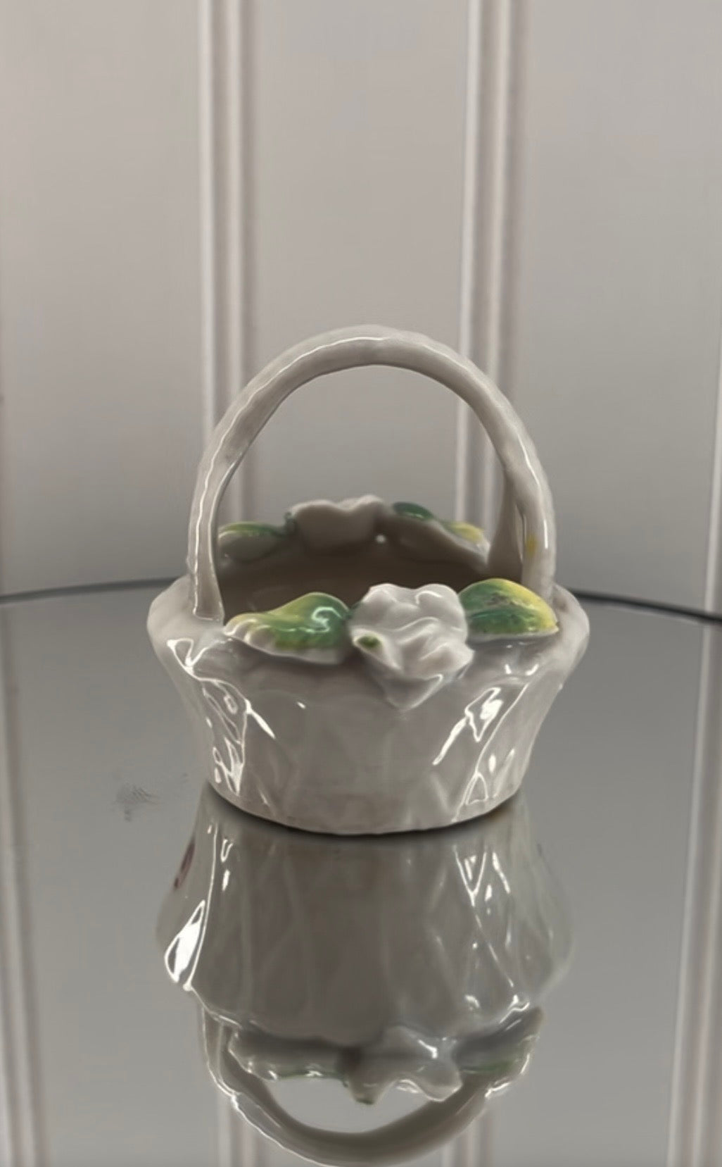 Vintage c. 1960s Japan Porcelain Floral Basket Trinket Dish | Mini Cottagecore Basket Decor