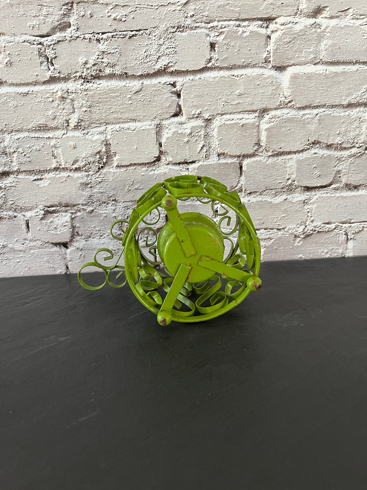 Vintage c1970s Green Metal Scrollwork Votive Candle Holder | Clover Cottage Collection