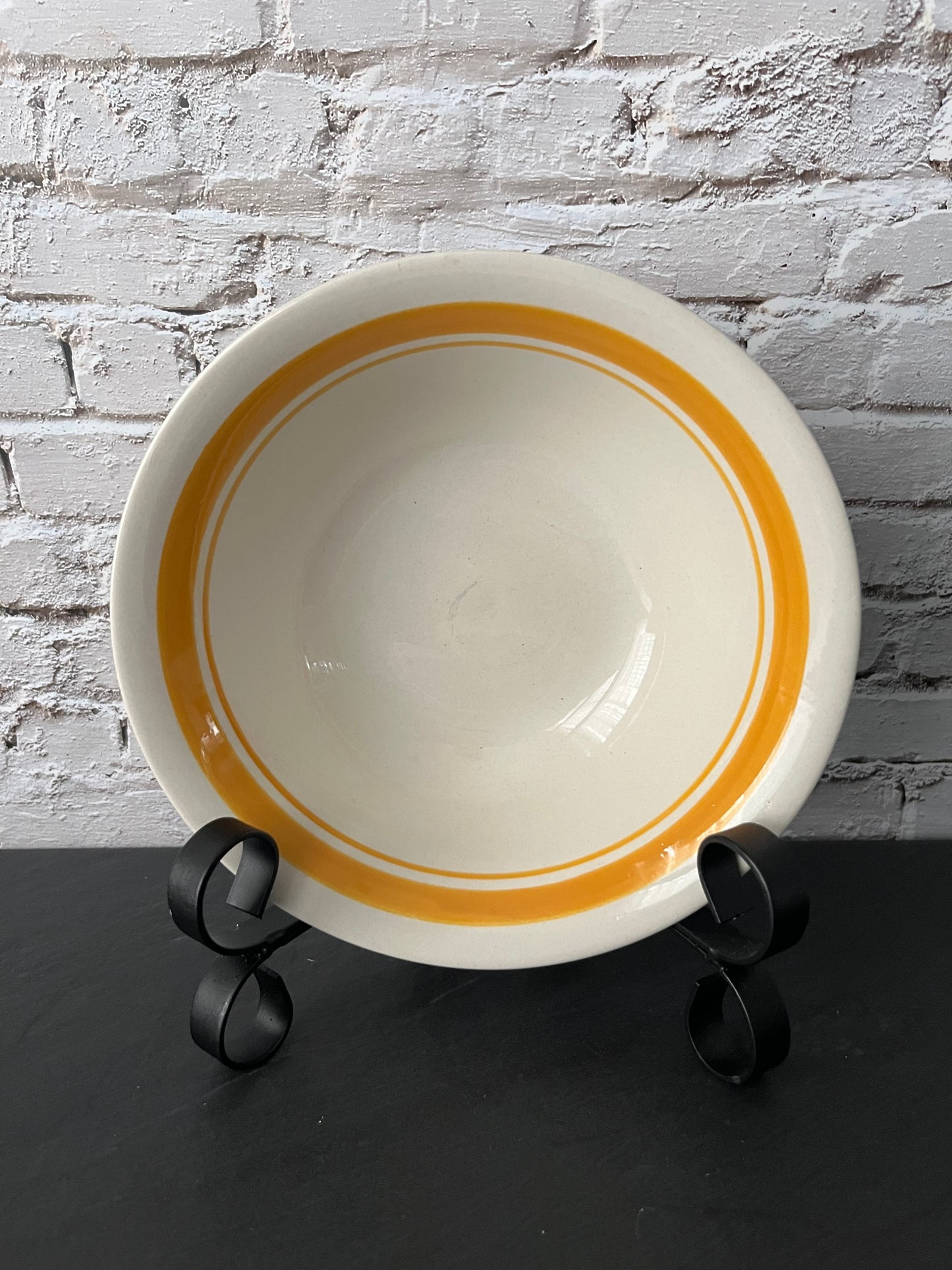 Vintage 1950s Restaurant Ware Soup Bowl – Made in China for Nevco – Ivory Bowl with Golden Mustard Band Retro Diner China
