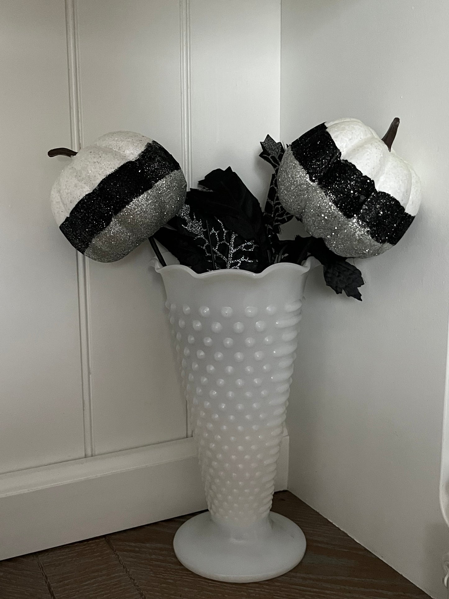 MCM Anchor Hocking Hobnail Milk Glass Trumpet Flower Vase