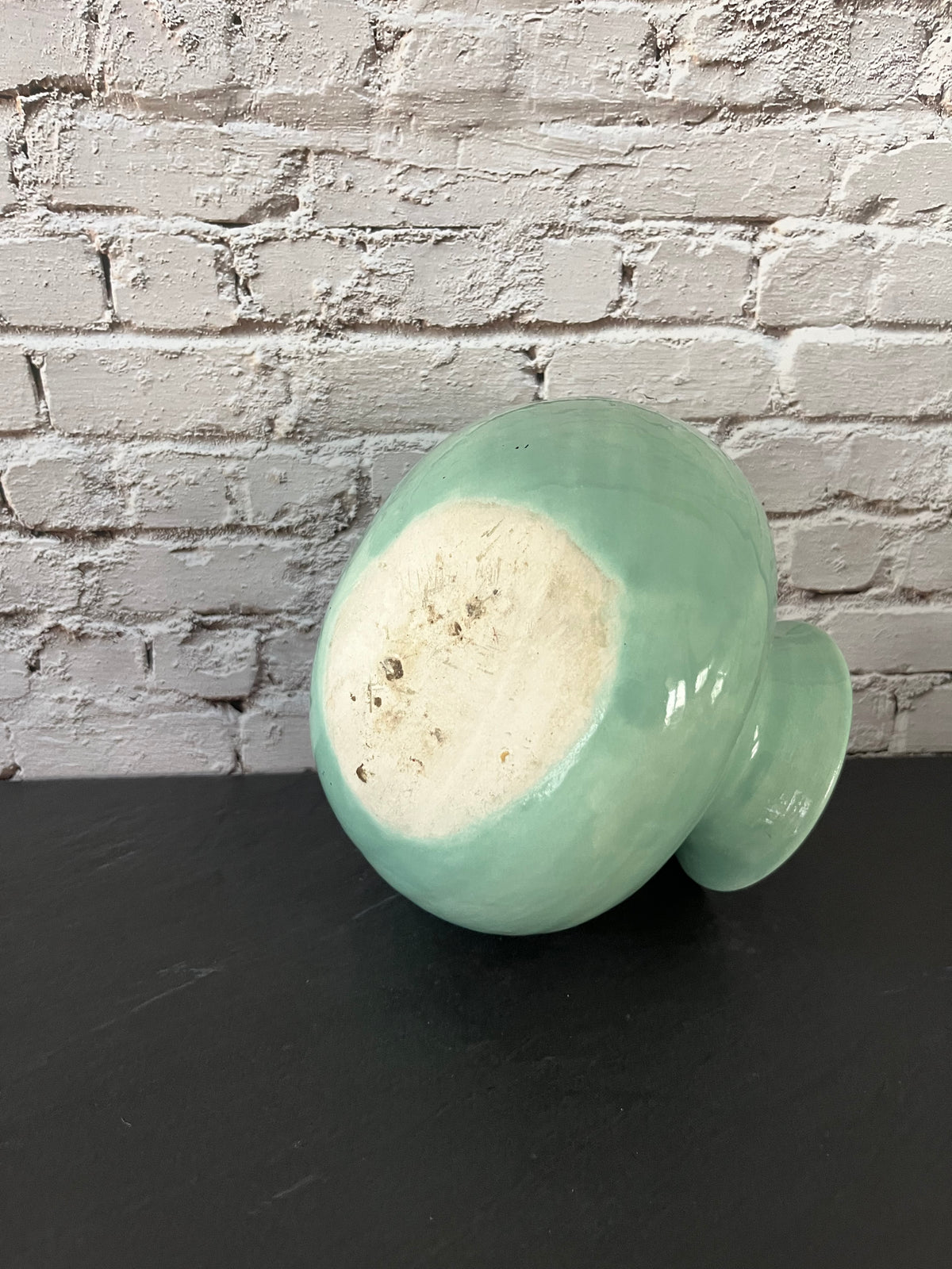 Vintage Style Chat Seafoam Green Side-Opening Ceramic Vase Pottery Pot – Sculptural Tilted Vase – 6”