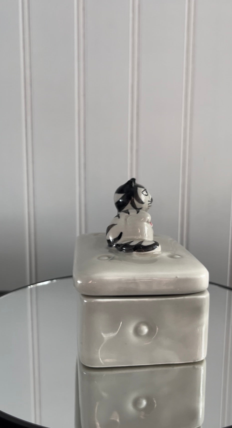 Vintage c1980’s Takahashi San Francisco Ceramic Cat Trinket Box Lidded Dish