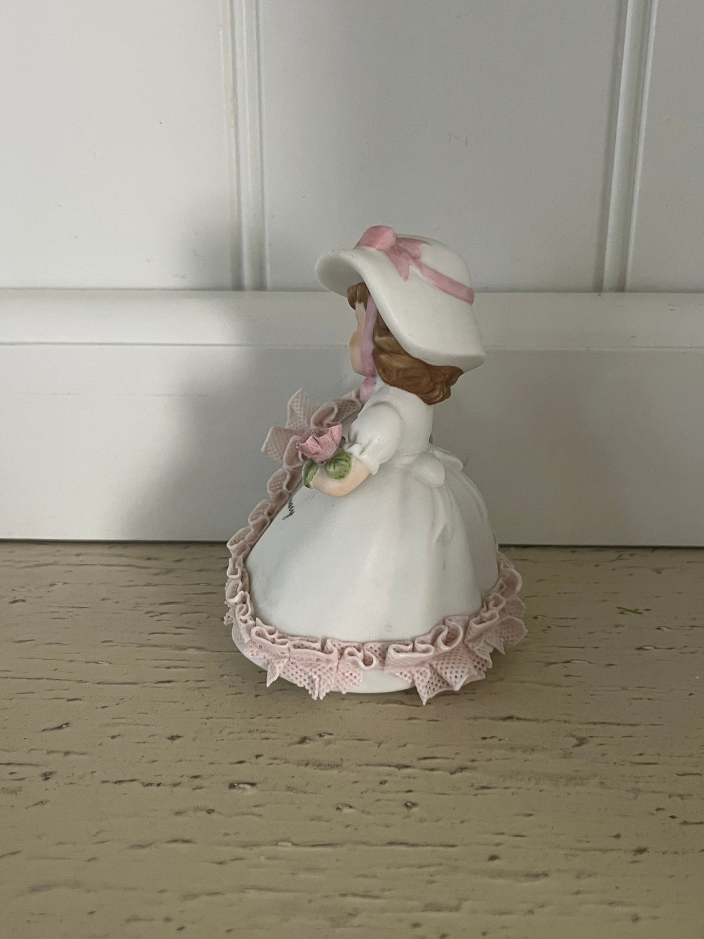 Vintage January Birthday Girl Figurine – Pink Lace Hoop Skirt, Romantic Regency Style (1980s–1990s)