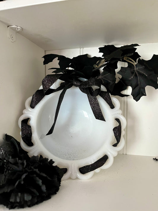 Vintage Milk Glass “Open Edge” Pedestal Ribbon Compote Bowl —  Anchor Hocking Era, c. 1950s