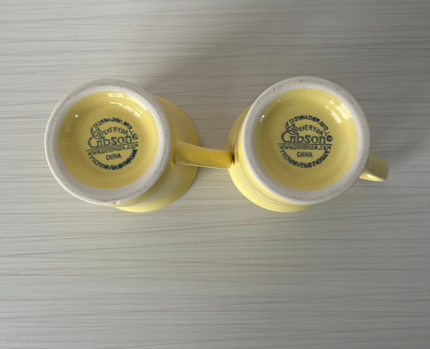 1990s Gibson Everyday Yellow Pedestal Coffee Mugs – Set of 2 Ribbed Footed Stoneware Cups