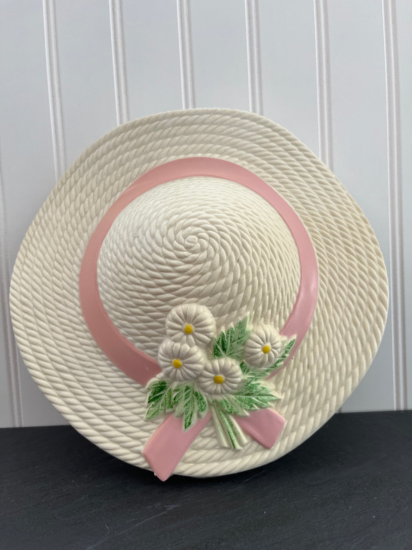 Vintage 1985 Plastic & Burwood Spring Bonnet Wall Pocket - Decorative Easter Decor
