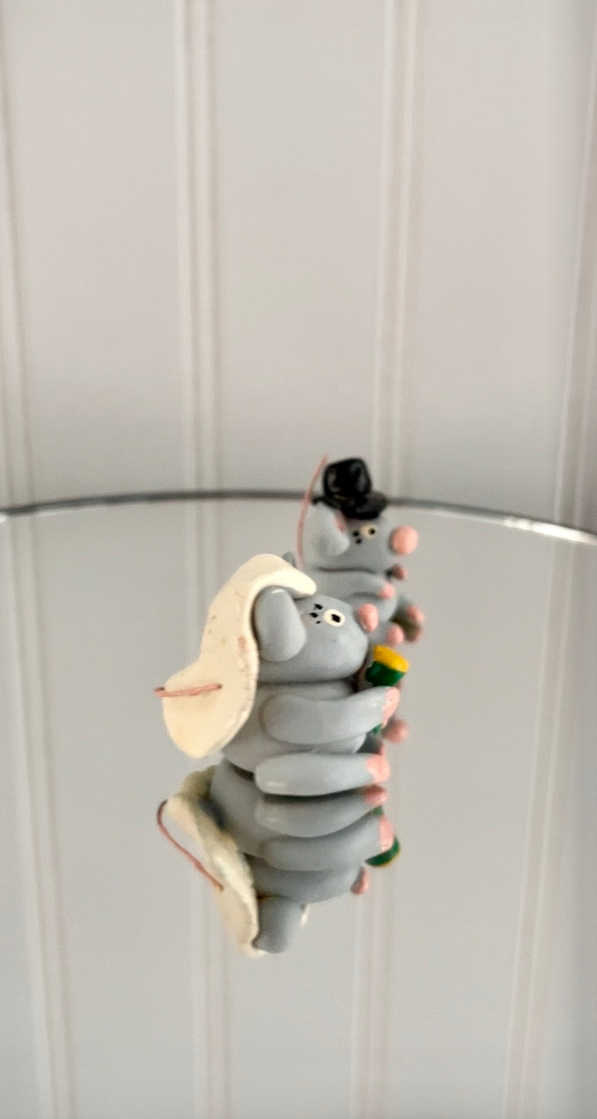Vintage, circa 1980s Miniature Mouse Family Figurines — Bride & Groom Wedding Mice with Tiny Mouse