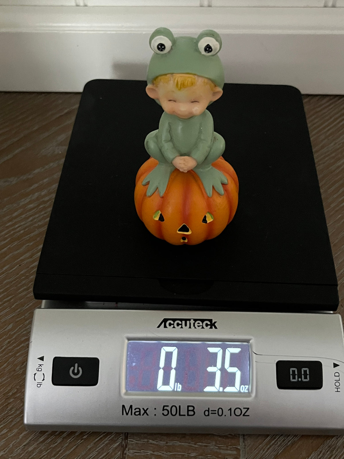 Vintage 1980’s Small Morehead Frog Costume Child on Jack-O’-Lantern Figurine,  Teenie Halloweenies | Curated Shelf & Trinket Display Décor