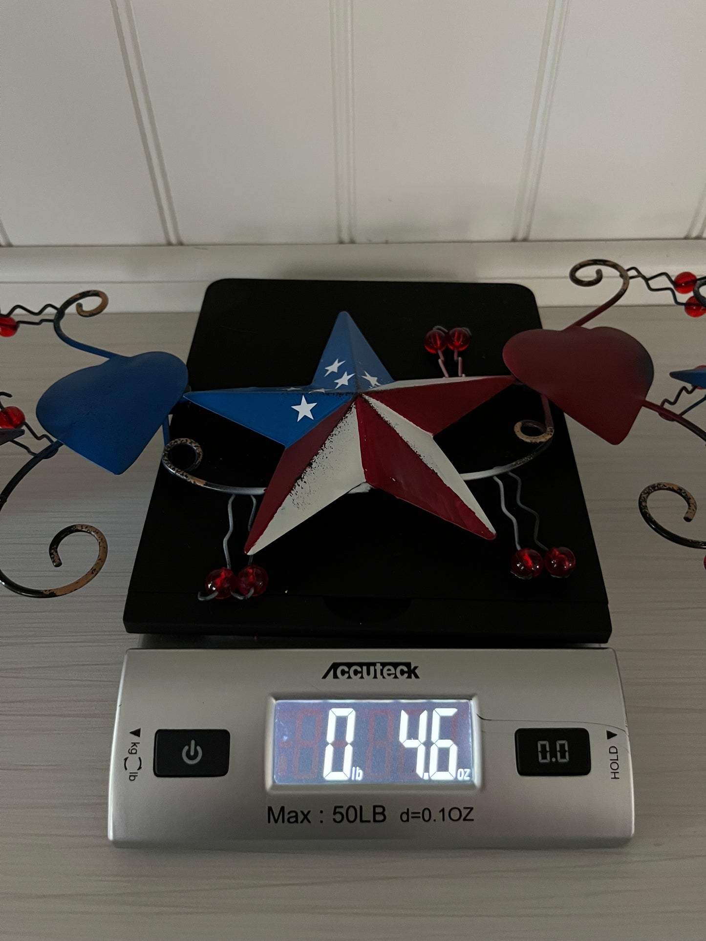 Americana Patriotic Metal Wall Décor with Stars & Hearts | Red White & Blue Country Folk Art Wall Hanging