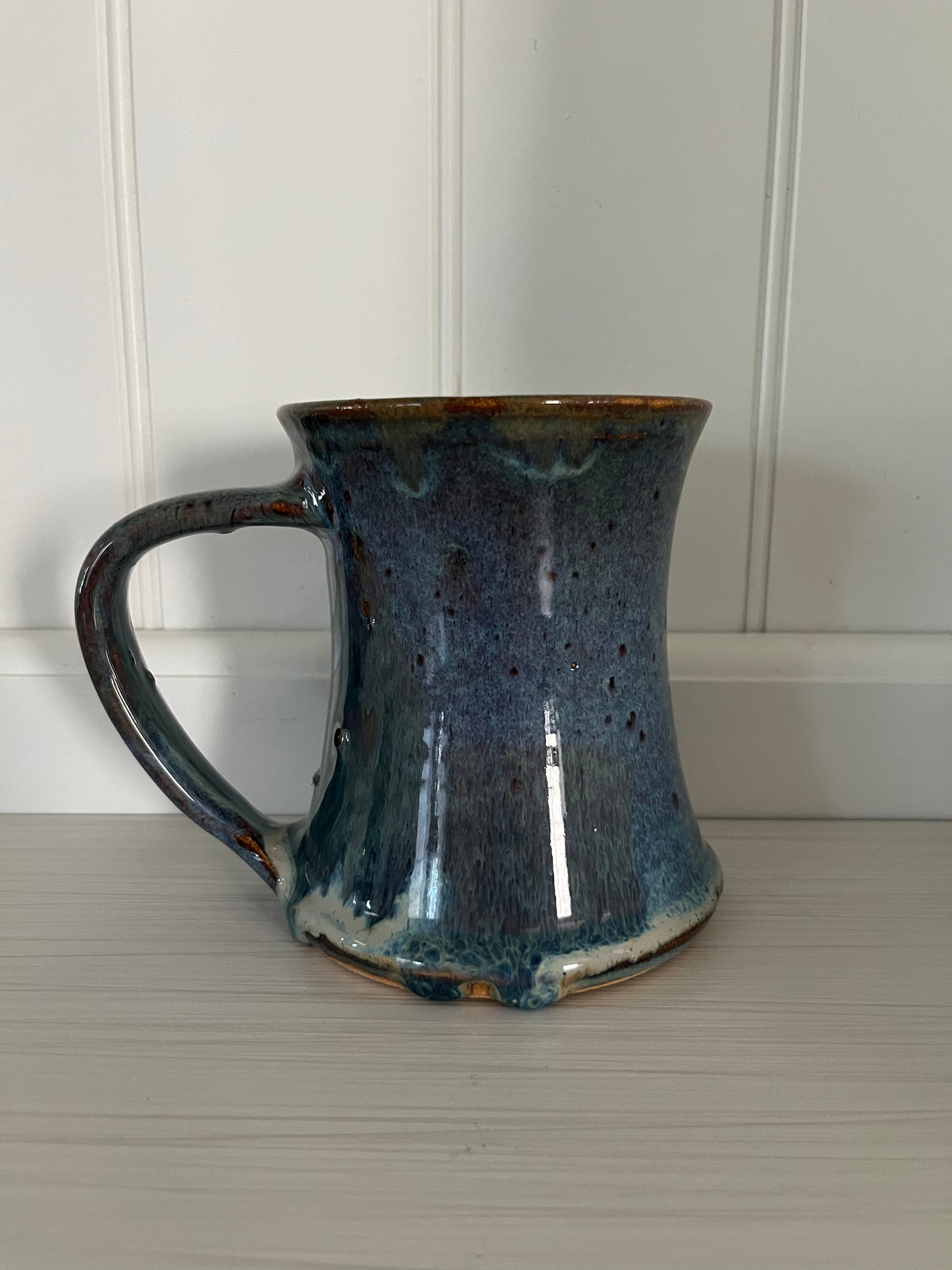 Late 20th-century Handmade Studio Pottery with a Reactive Blue Drip Glaze