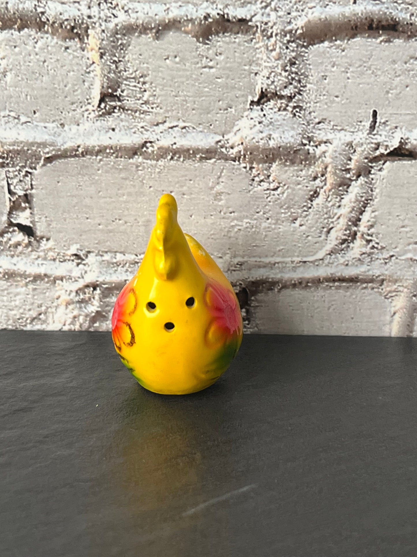 Lone Vintage Yellow Floral Ceramic Chicken  Shaker / Japan Farmhouse Kitchen 1960s
