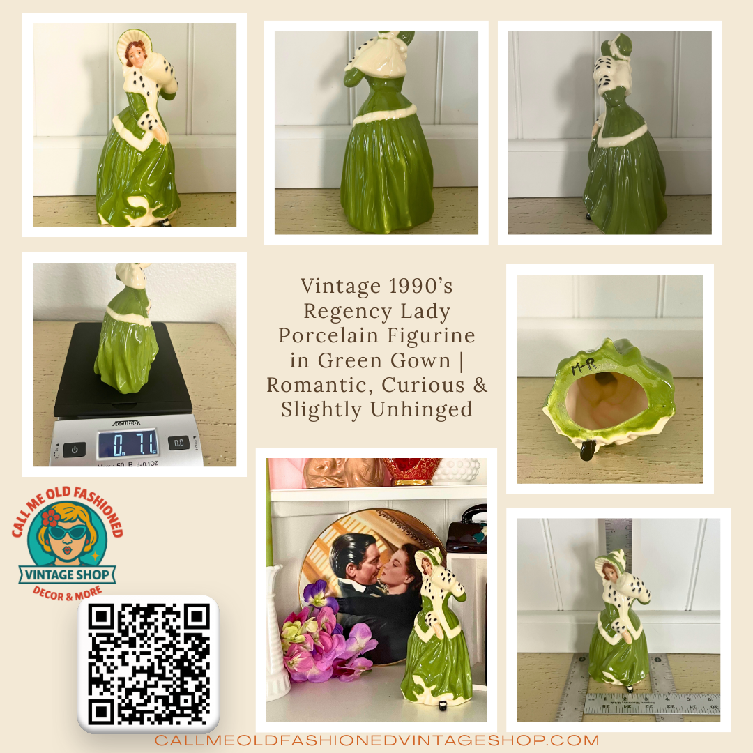 Vintage 1990’s Regency Lady Porcelain Figurine in Green Gown | Romantic, Curious & Slightly Unhinged