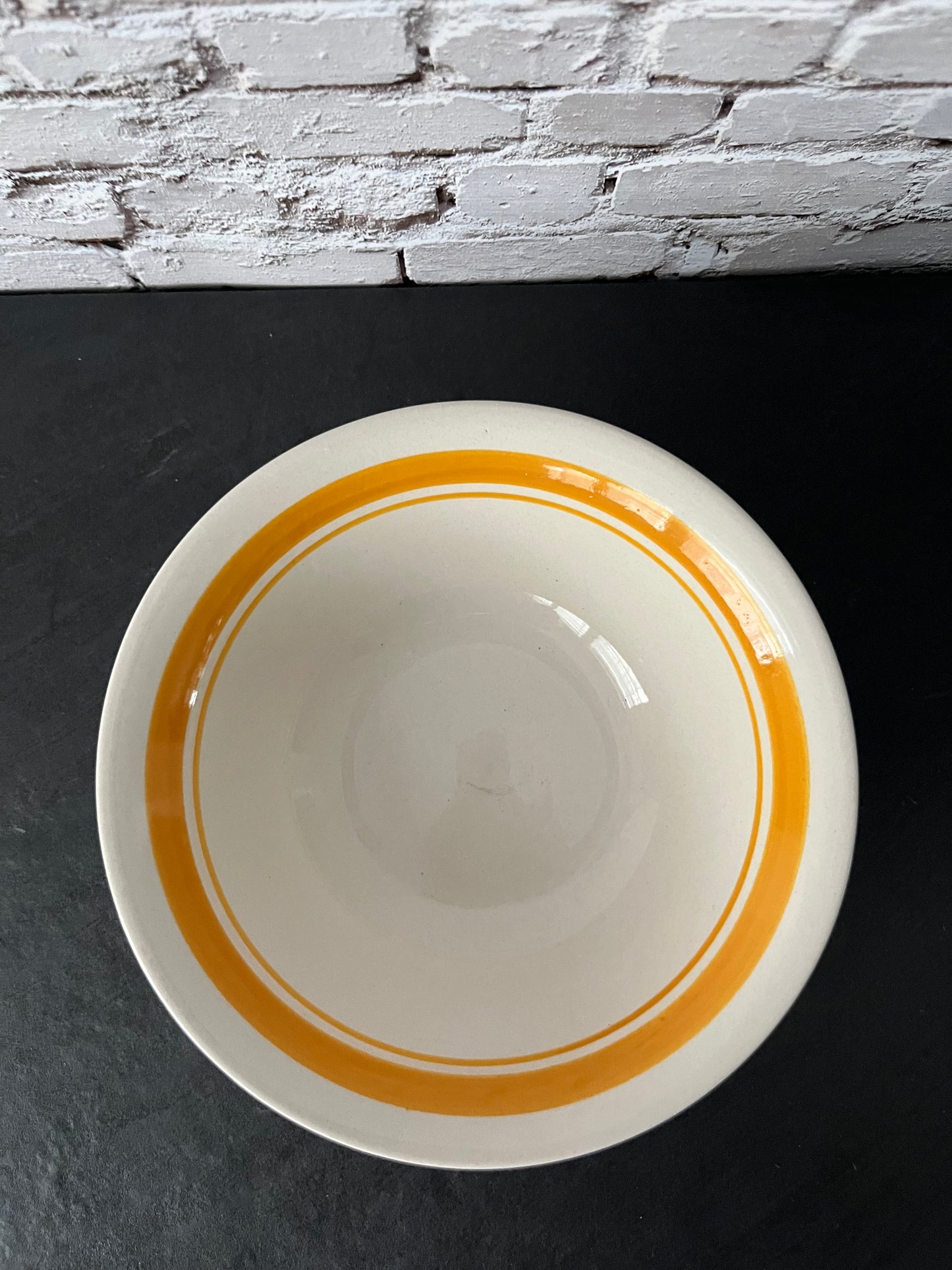 Vintage 1950s Restaurant Ware Soup Bowl – Made in China for Nevco – Ivory Bowl with Golden Mustard Band Retro Diner China