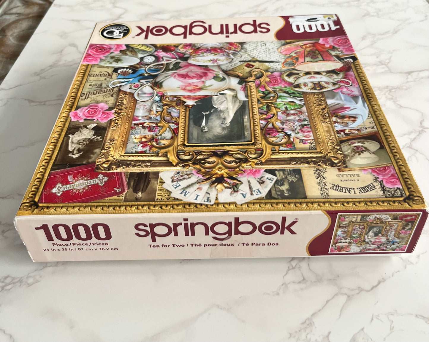Springbok “Tea for Two” Romantic Rose Tea Set Collage Puzzle — 1000 Piece — Vintage Victorian Style — Made USA — c. 2010s–2020s