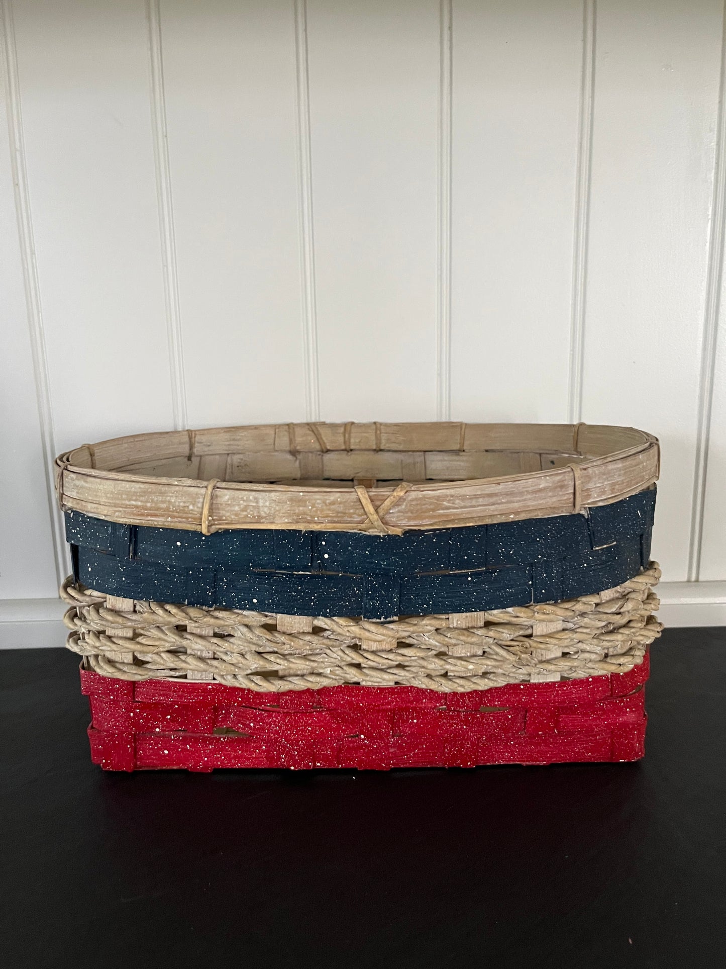 Vintage Inspired Americana Red White Blue Handwoven  Basket, c. Late 1990s–Early 2000s