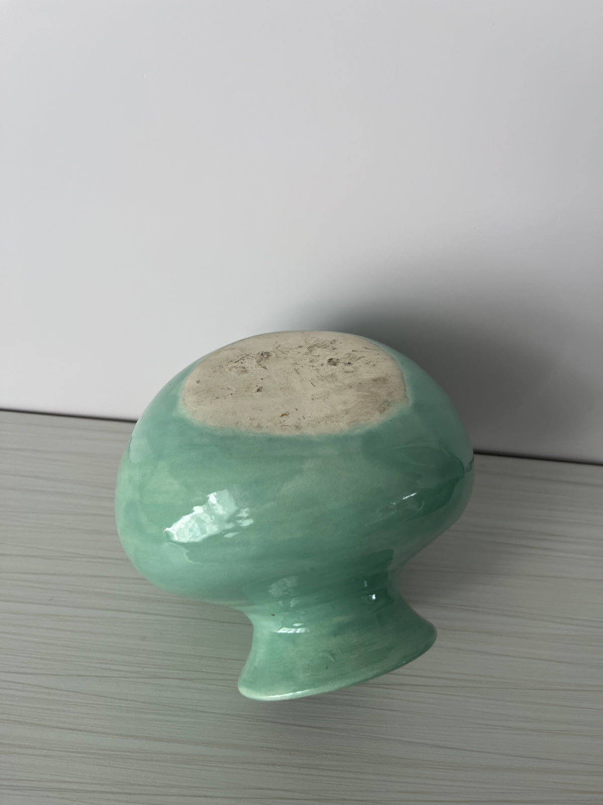 Vintage Style Chat Seafoam Green Side-Opening Ceramic Vase Pottery Pot – Sculptural Tilted Vase – 6”