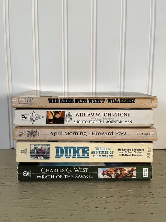 Vintage Western Paperback Collection: Who Rides with Wyatt, Shootout of the Mountain Man, April Morning, Duke: The Life and Times of John Wayne, Wrath of the Savage