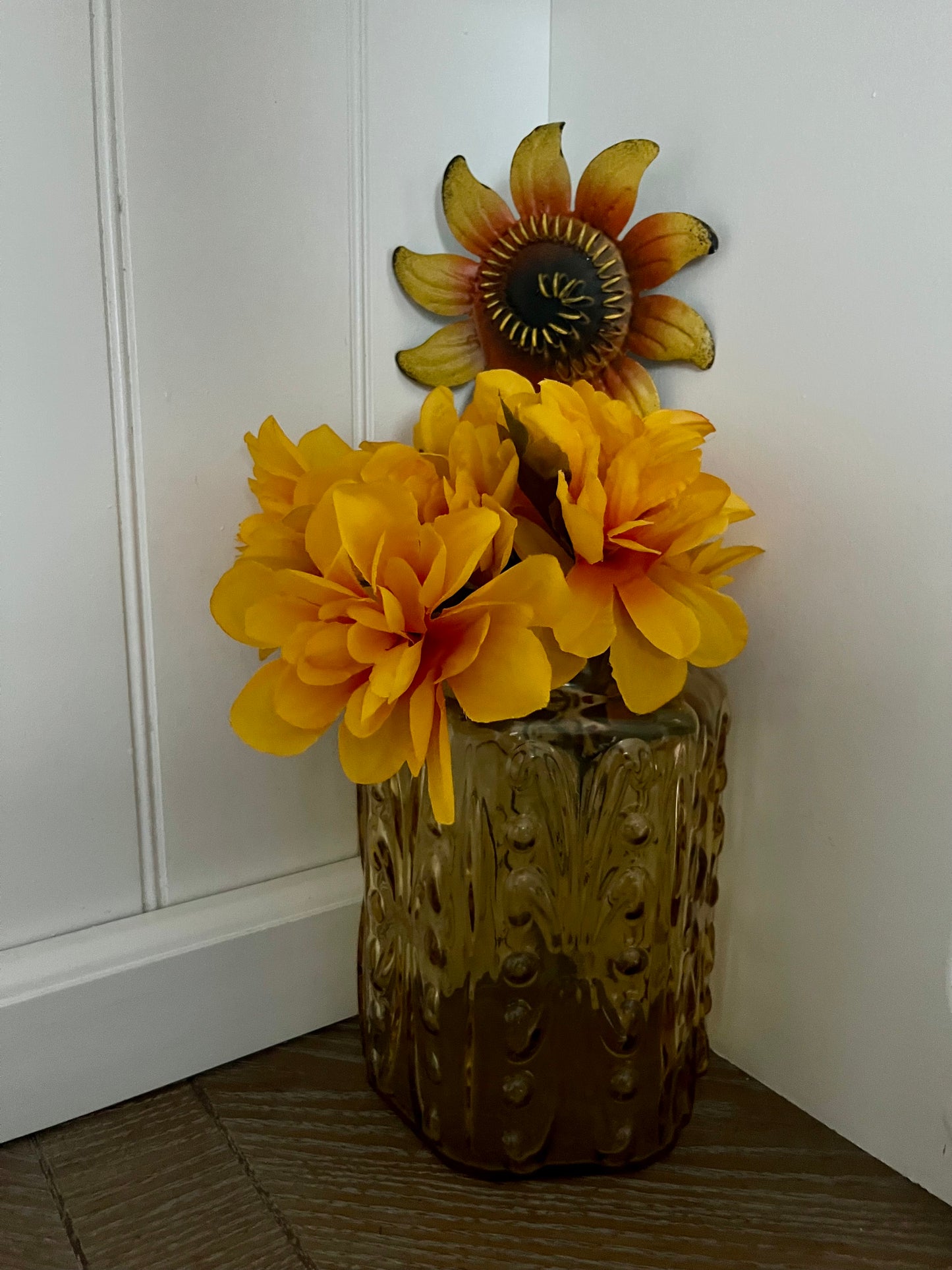 Hand-Painted Metal Sunflower Flower Stake | Rustic Décor | c. 2000s