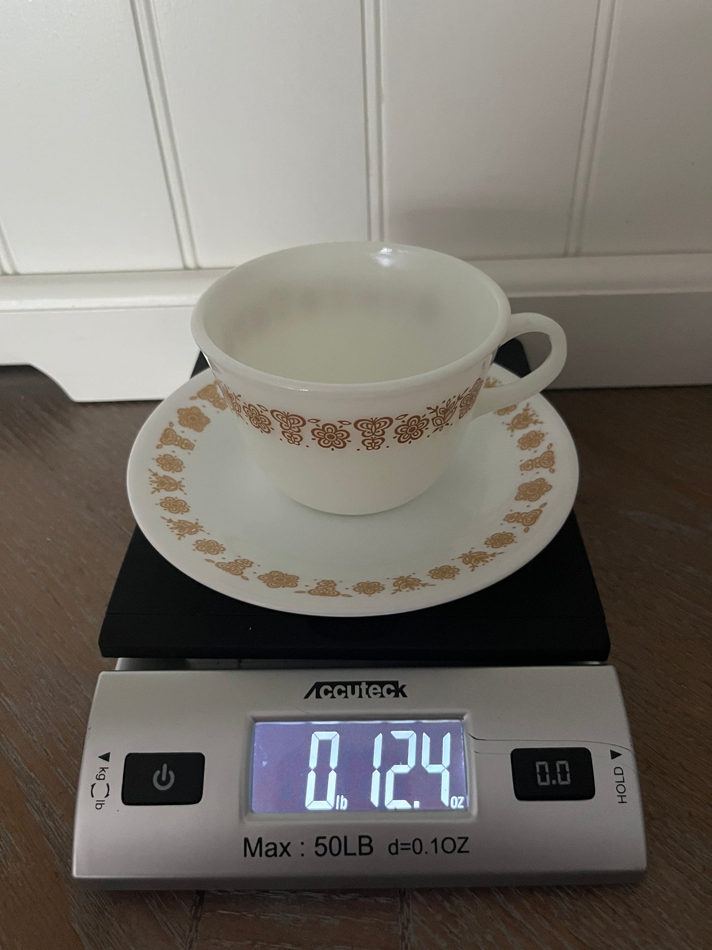 Vintage Corelle “Butterfly Gold” Cup & Saucer – 6” Floral Milk Glass | c. 1970s
r