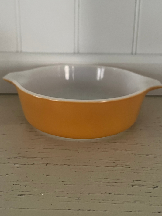 1970s Pyrex “Old Orchard” Butterscotch Orange 1-Pt Cinderella Casserole (#471) No Lid