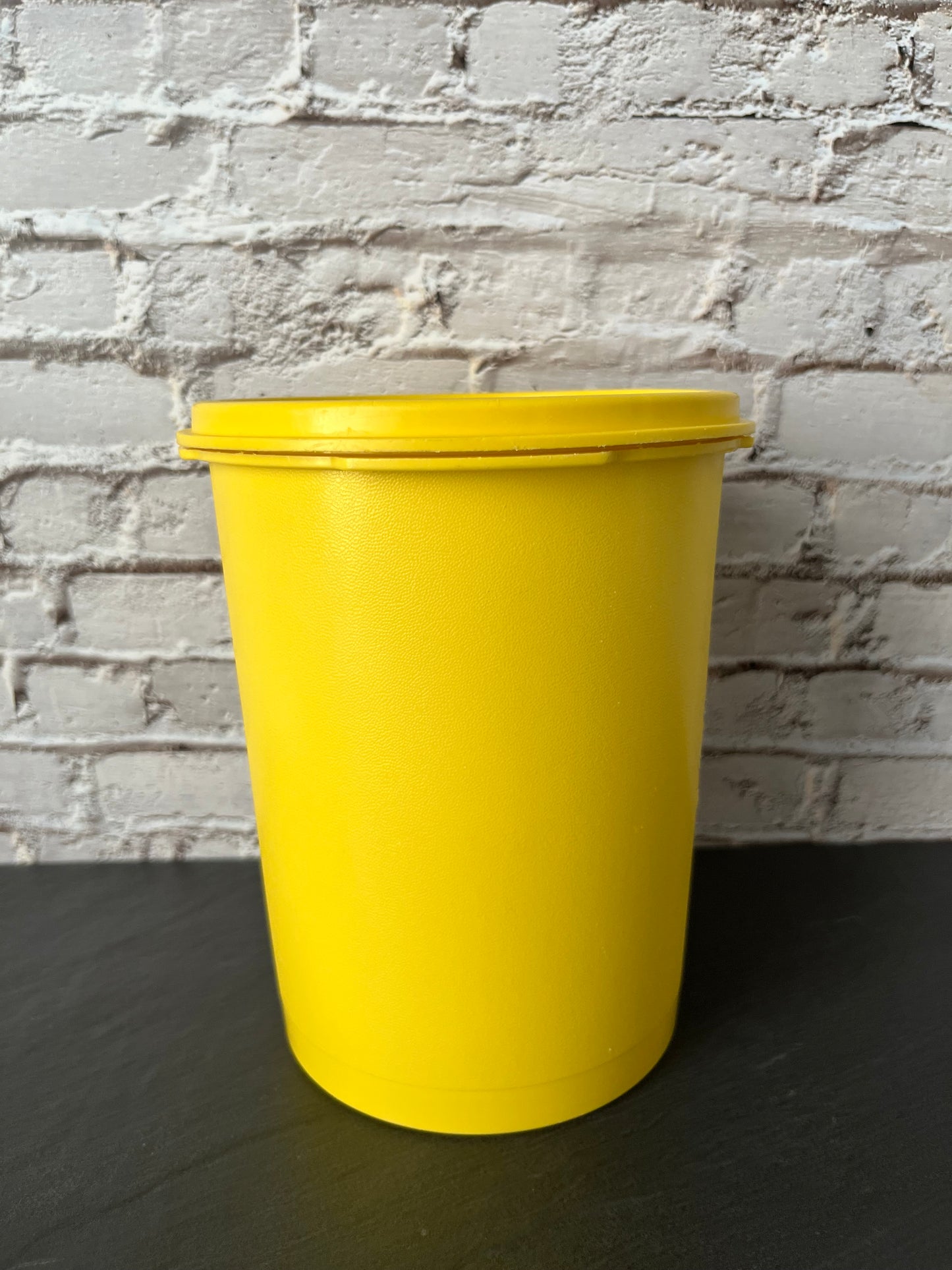 Vintage Tupperware Yellow Canister w/ Lid, Floral Scroll Design, Retro Kitchen Storage Container 1970s