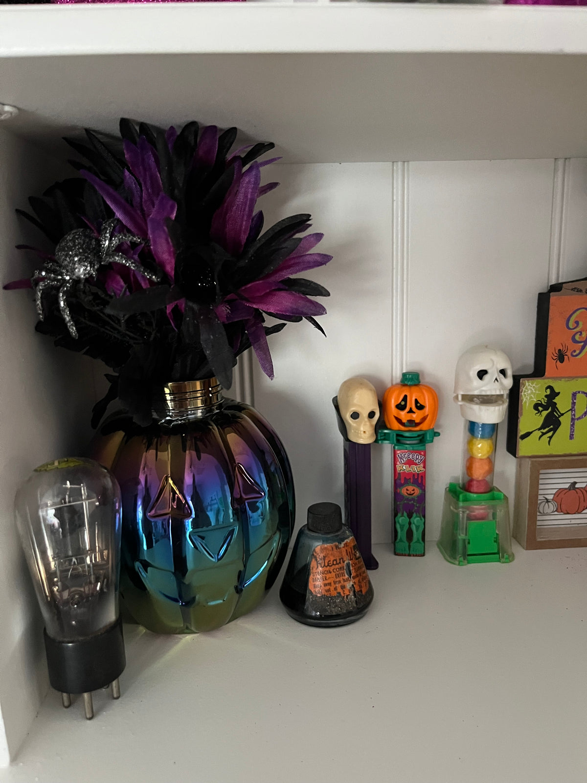 Vintage 1990s PEZ Dr. Skull Halloween Dispenser | Purple Stem Skeleton Candy Dispenser