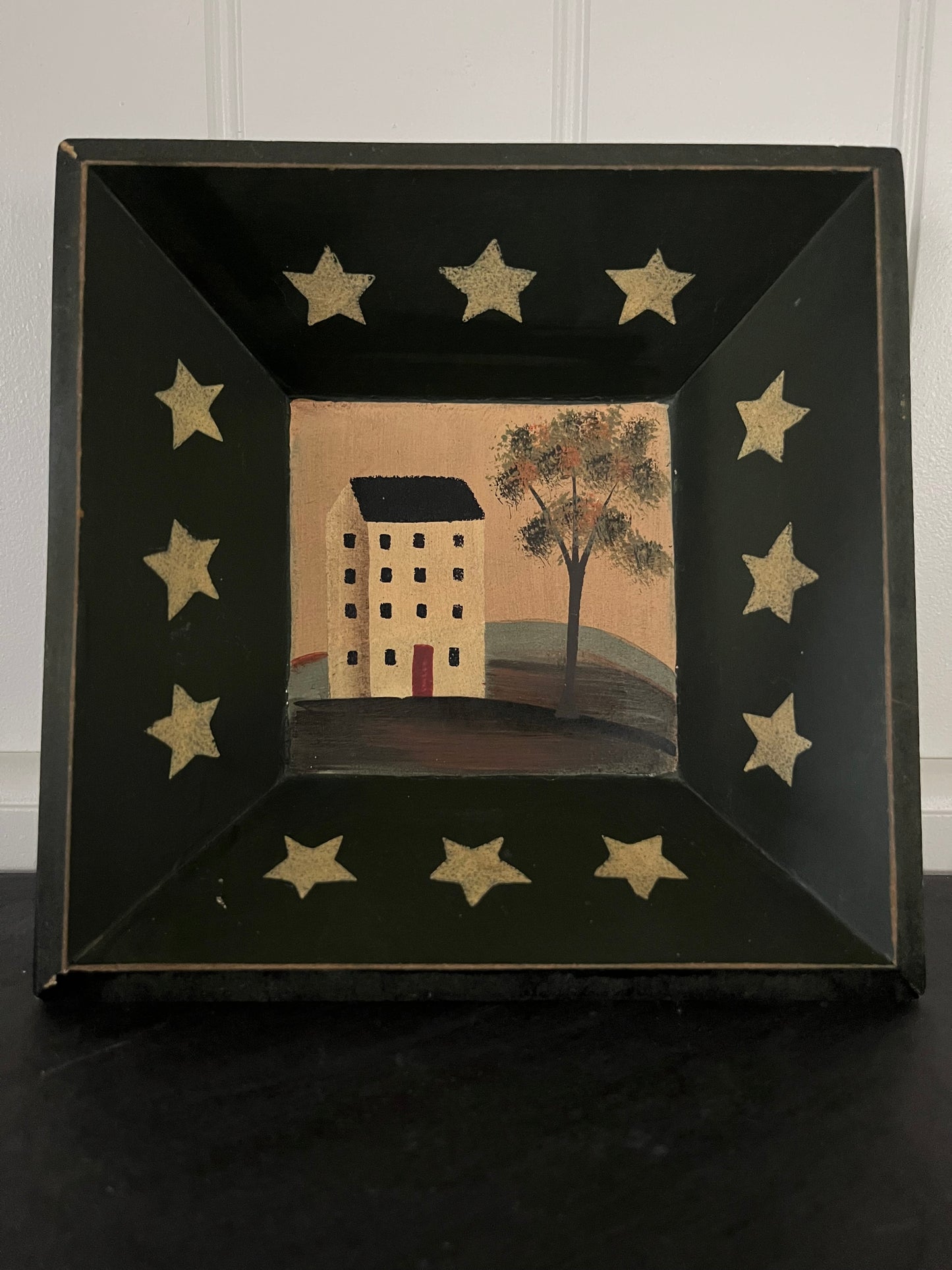 Warren Kimble Style Primitive Americana Folk Art Wooden Star Bowl / Shelf Sitter