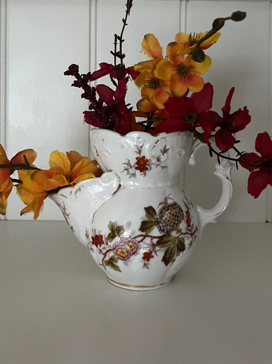 Vintage Porcelain Floral Shaving Scuttle | Victorian-Style Gentleman’s Grooming c. Early–Mid 20th Century