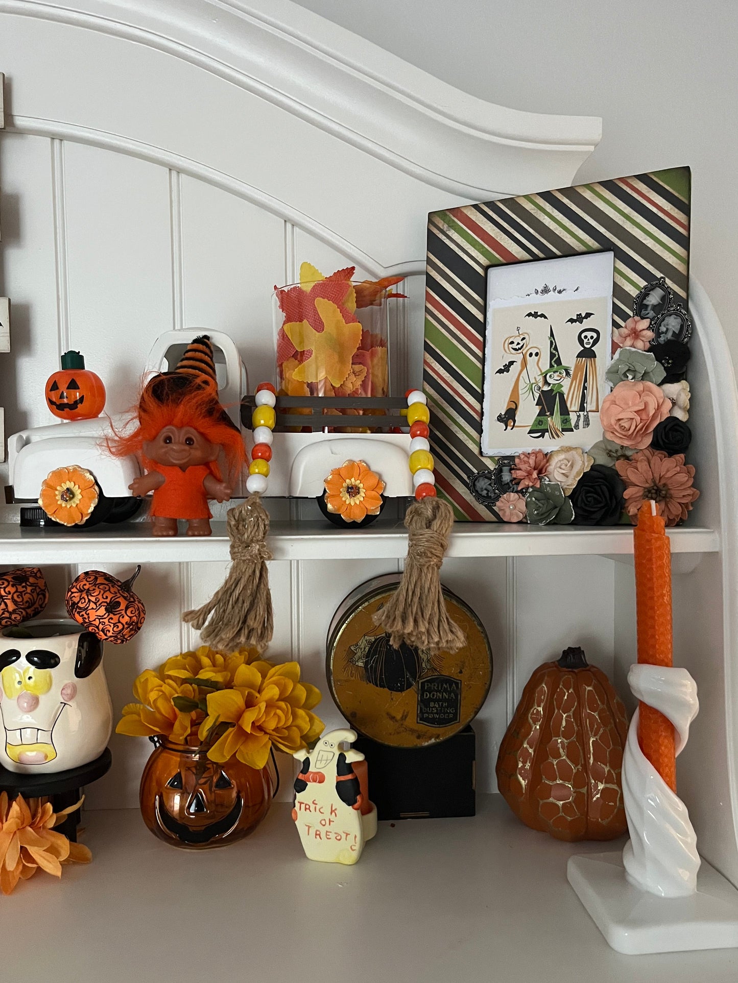 Vintage Trick or Treat! Halloween Ghost & Pumpkin Tealight Candle Holder Pair
