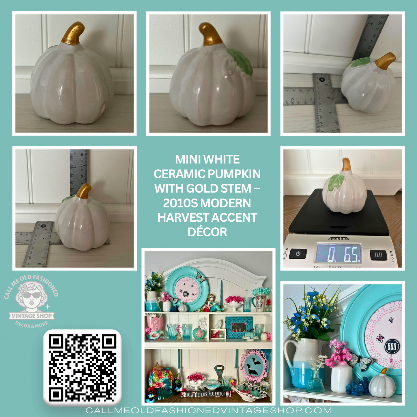 Mini White Ceramic Pumpkin with Gold Stem – 2010s Modern Harvest Accent Décor