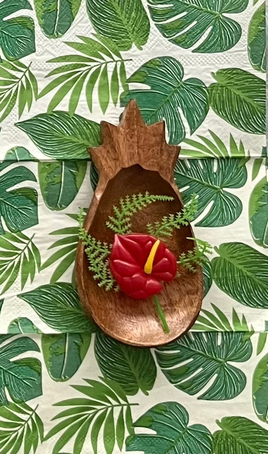 Vintage Hawaiian Theme  Small Wooden Pineapple Bowl Trinket Dish 6” x 2 1/2”