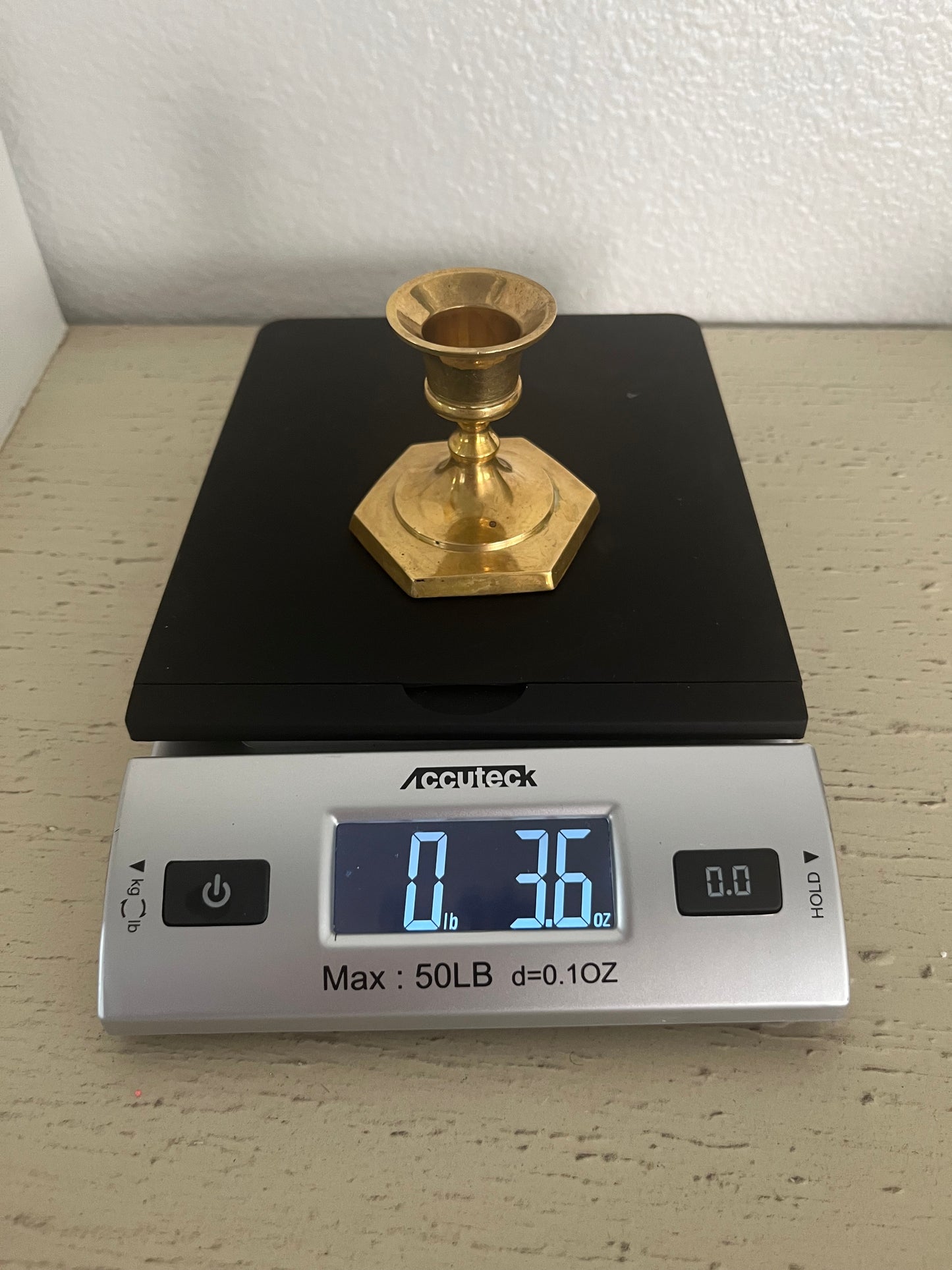 Vintage Solid Brass Mini Hexagonal Candle Holder – 1960s Mid-Century Design (2”)