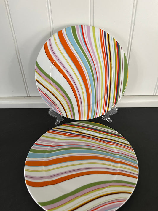 Memphis Design / Postmodern Pattern 
Vintage Style Echo Design Marble Swirl Salad Plates — Set of 2 Vibrant Stripe Plates