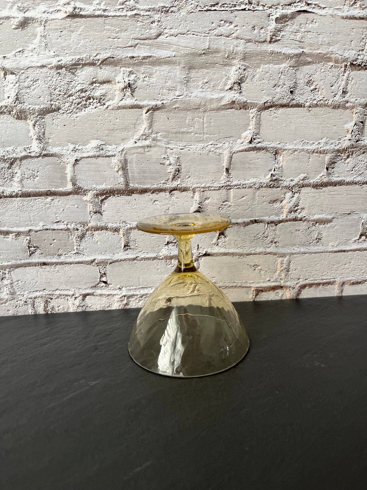 Vintage Amber Depression Style Glass Dessert Coupe / Sherbet Dish – Optic Pattern Pedestal Bowl (1950s–1960s)