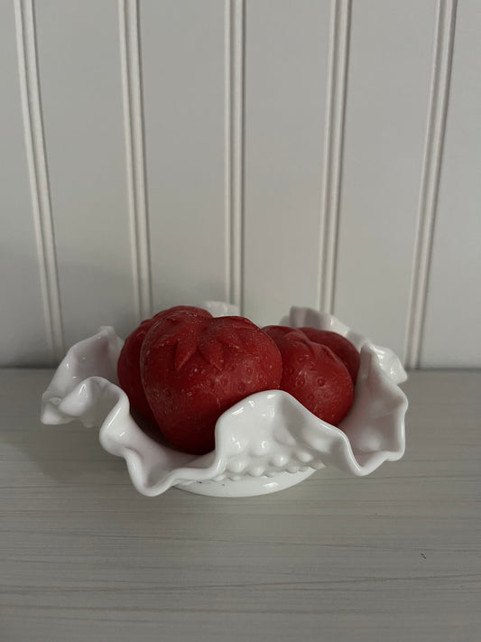 VIntage 1970s Fenton White Milk Glass Ruffle Edge Hobnail Small Bowl