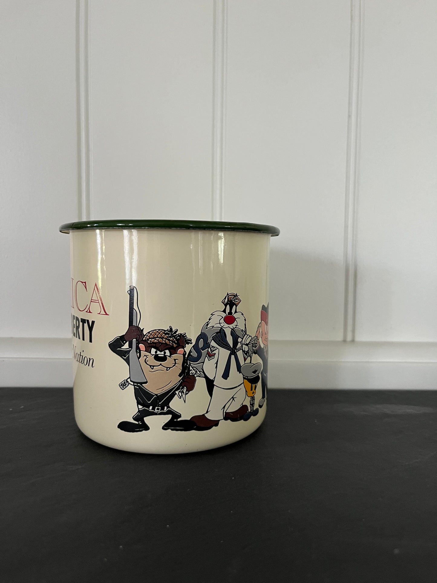 Vintage Looney Tunes 1990’s  Enamelware Camp Mug | Bugs Bunny Patriotic Americana Coffee Cup
