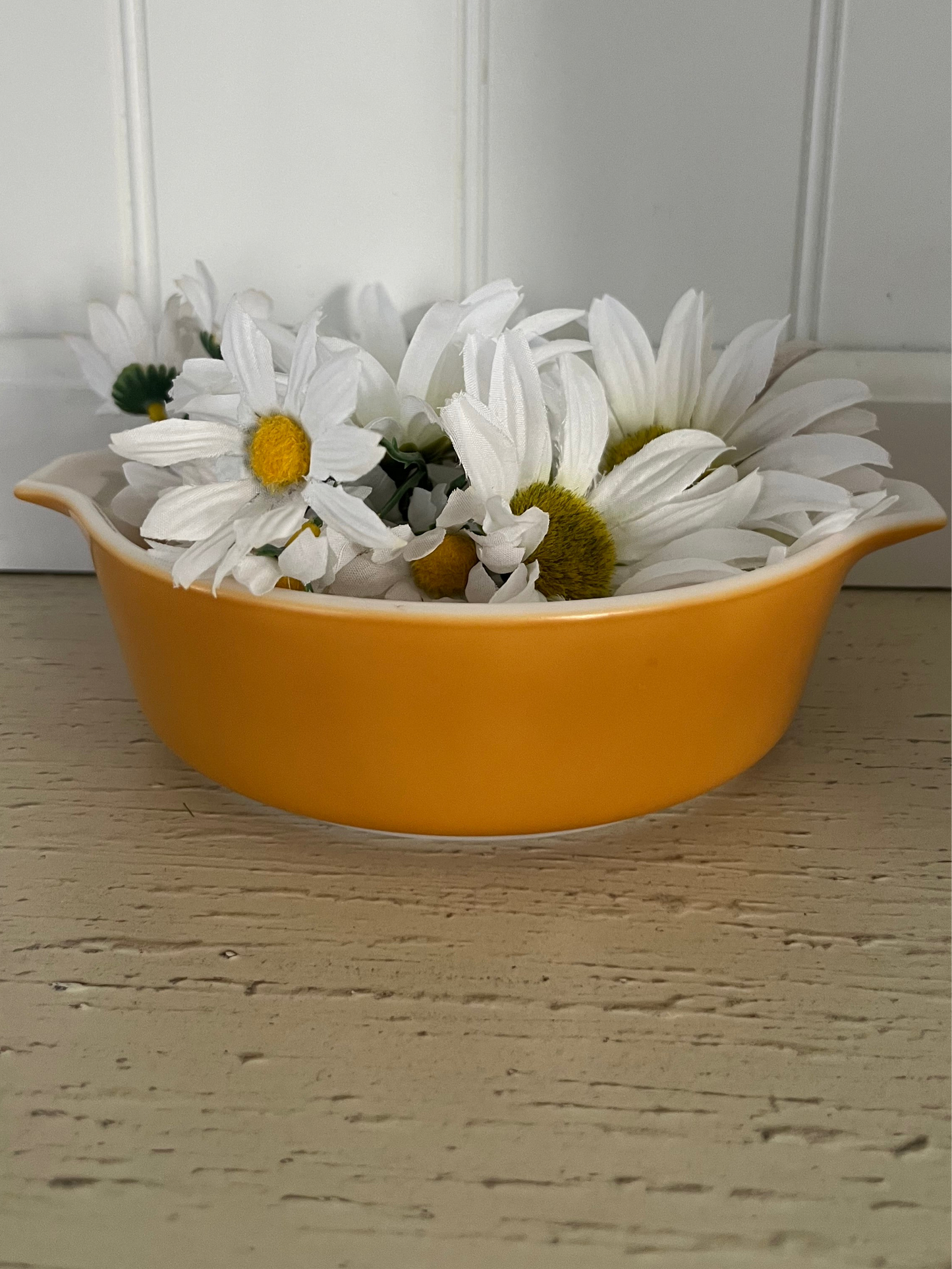 1970s Pyrex “Old Orchard” Butterscotch Orange 1-Pt Cinderella Casserole (#471) No Lid