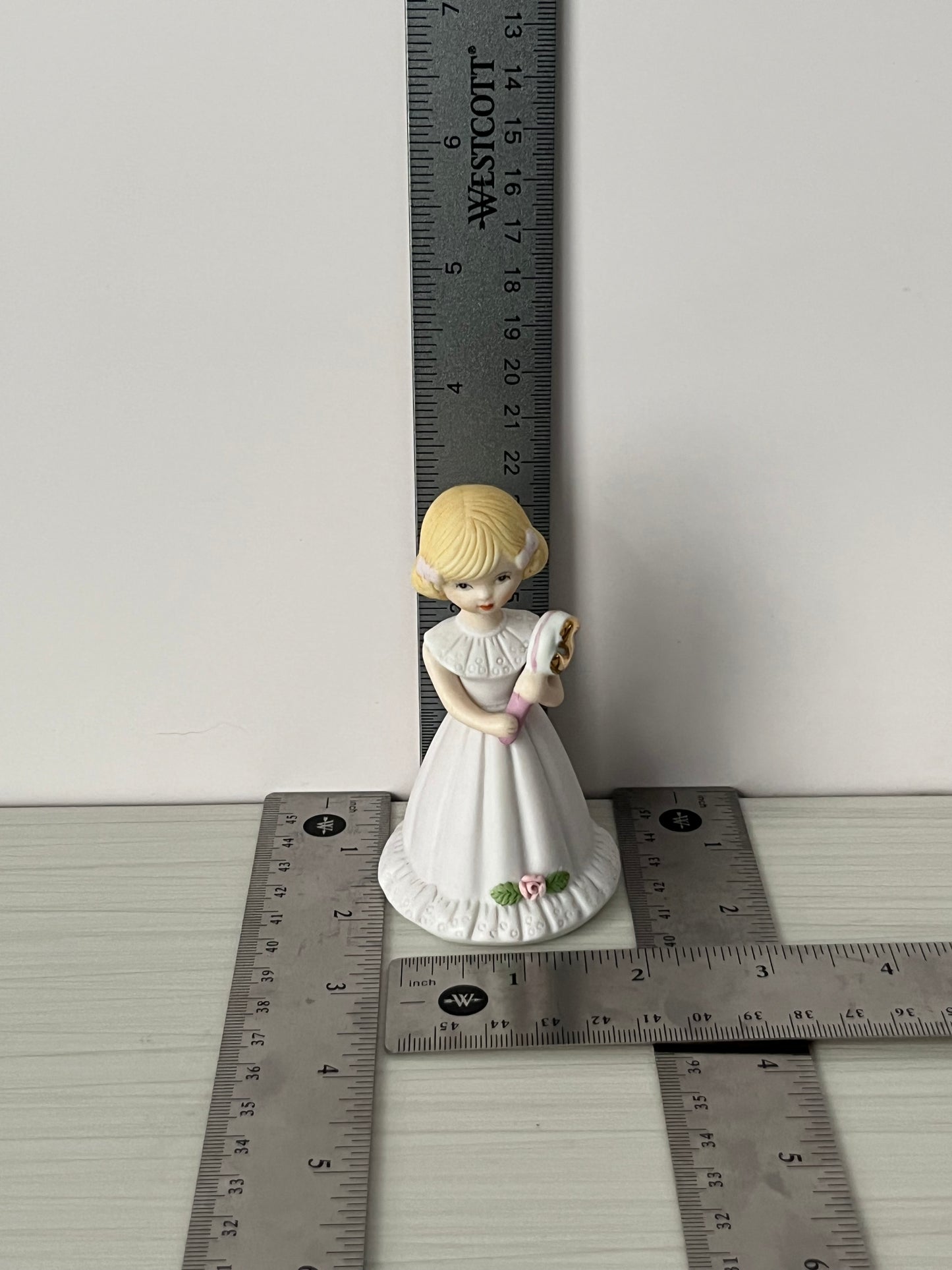 Vintage 1980s Enesco “Growing Up Girls” 5th Birthday Blonde Figurine – Porcelain Girl with Gold Number 5