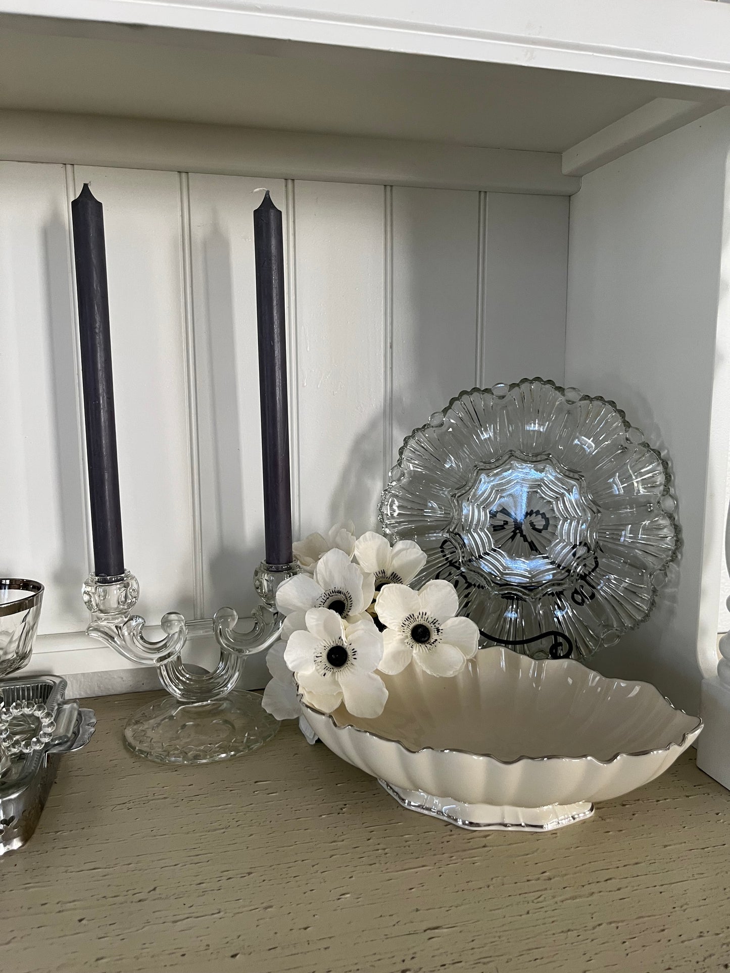 Vintage Lenox Symphony Pattern Cream Centerpiece Serving Bowl - Platinum/Silver Trim - 11" Width -