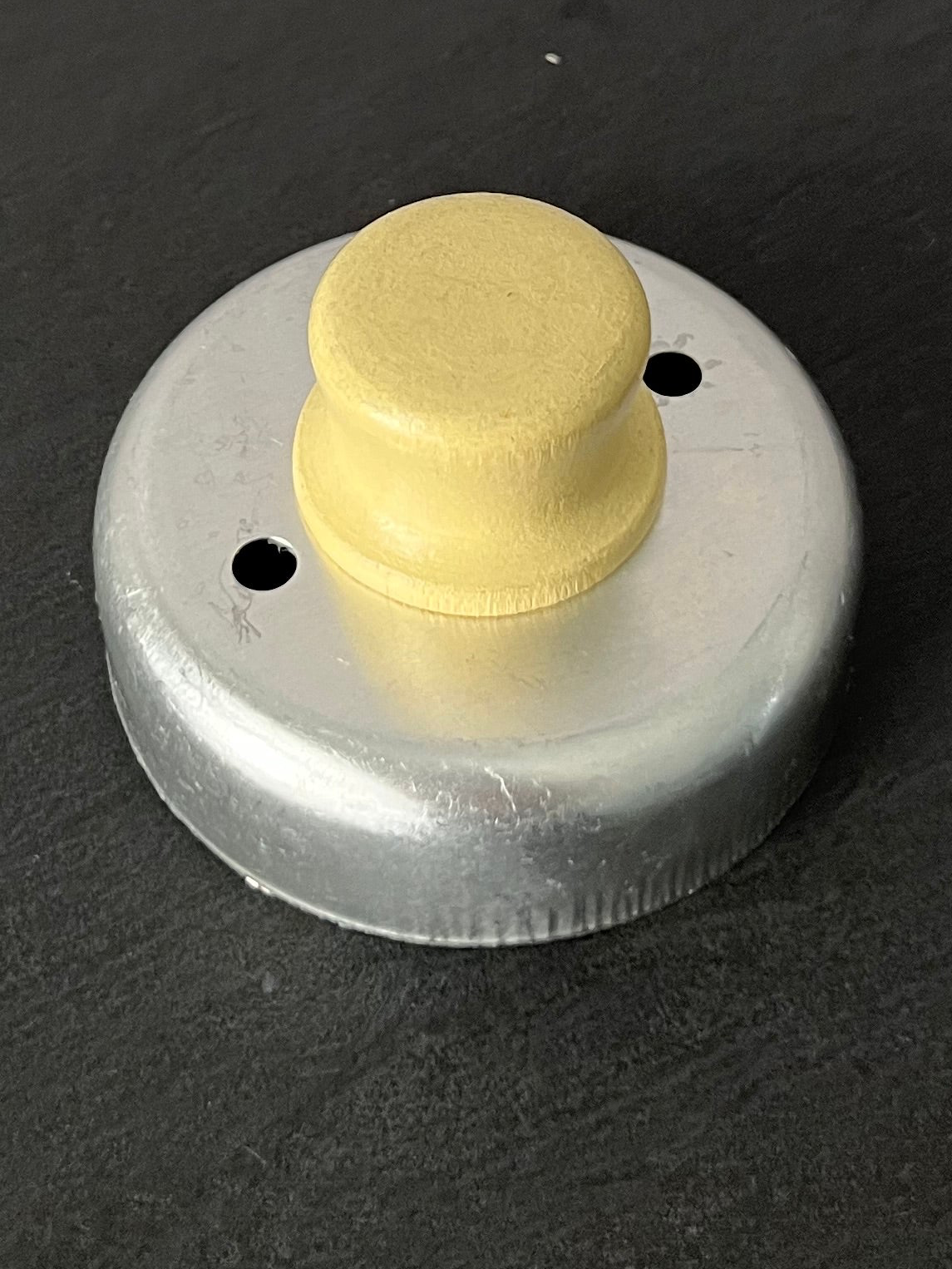 Vintage 1950s Donut & Biscuit Cutter with Center Hole | Aluminum Dough Cutter with  Soft Cream Yellow Painted Wood Knob Handle | Retro Kitchen Tool