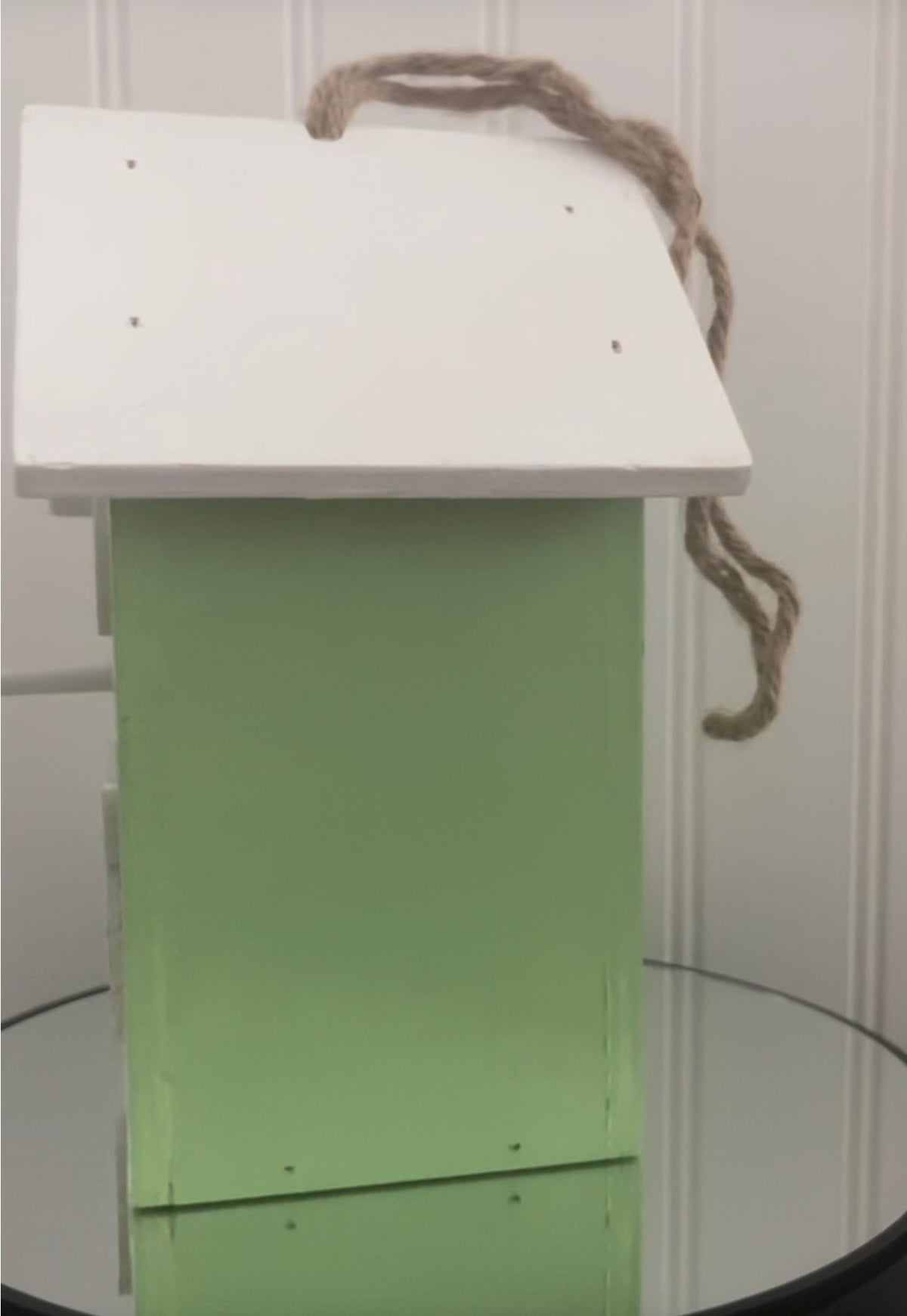 Vintage Style Adorable Small Green Birdhouse with butterfly appliqués